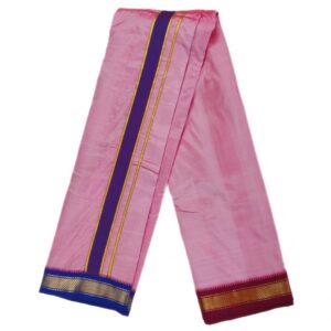 Pink Color Mayilkan Border Pure Silk Dhoti Towel Set