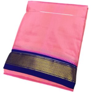 Premium Light Rose Color Mayilkan Border Pure Silk Dhoti Towel Set