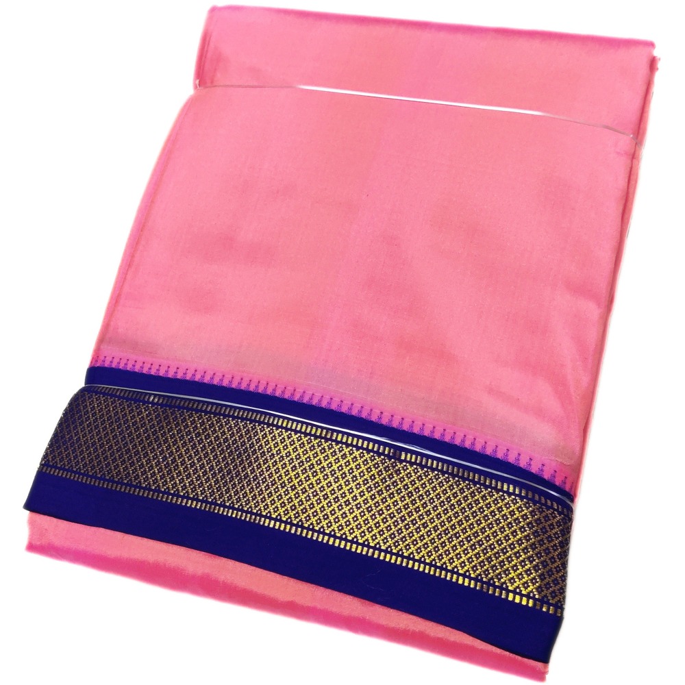 Premium Light Rose Color Mayilkan Border Pure Silk Dhoti Towel Set