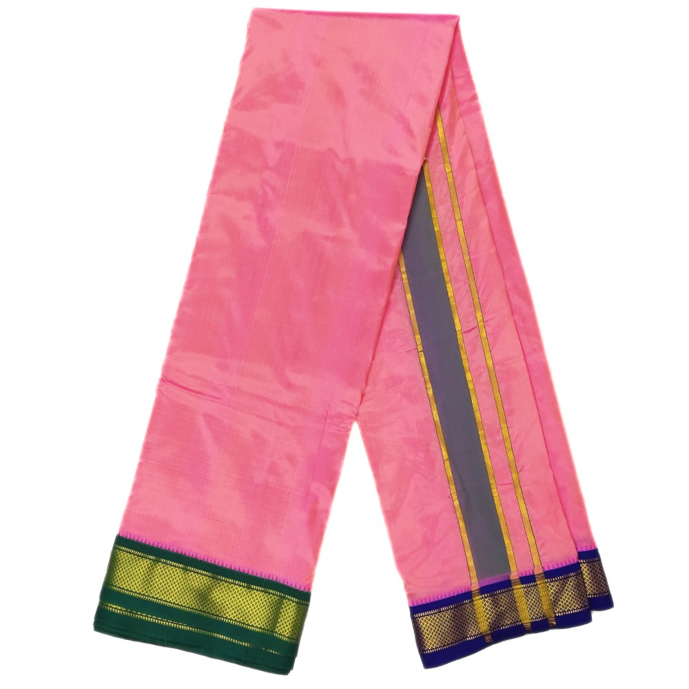 Premium Light Rose Color Mayilkan Border Pure Silk Dhoti Towel Set