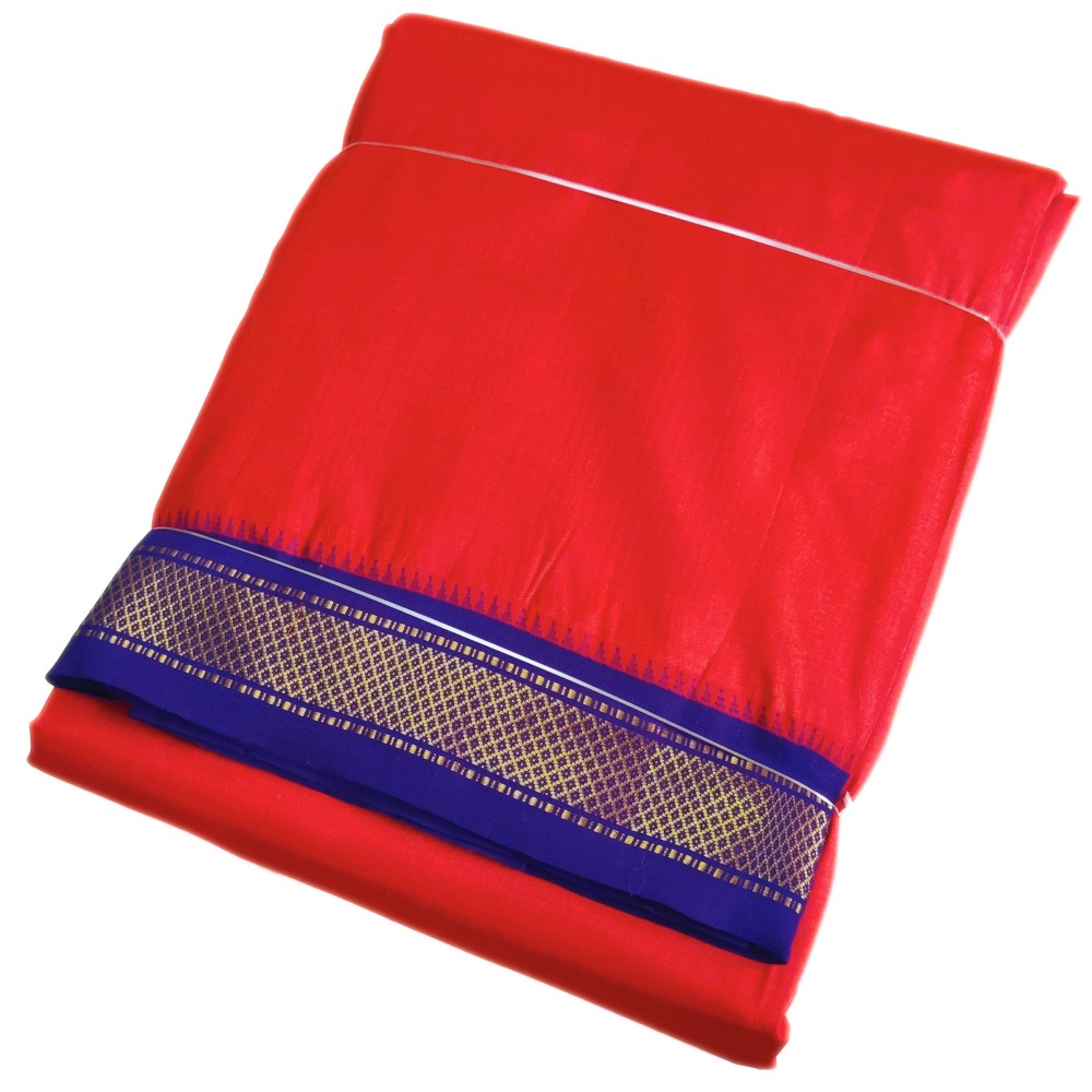 Red Color Mayilkan Border Pure Silk Dhoti Towel Set