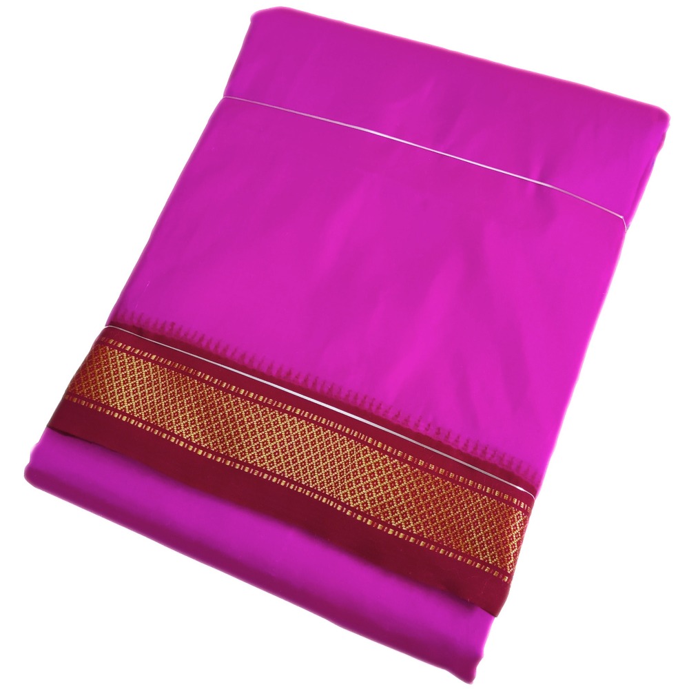 Rose Color Mayilkan Border Pure Silk Dhoti Towel Set
