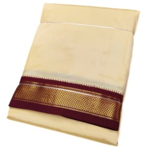 Sandal Color Mayilkan Border Pure Silk Dhoti Towel Set