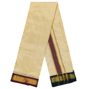 Sandal Color Mayilkan Border Pure Silk Dhoti Towel Set