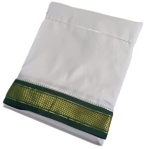 Silver Grey Color Mayilkan Border Pure Silk Dhoti Towel Set