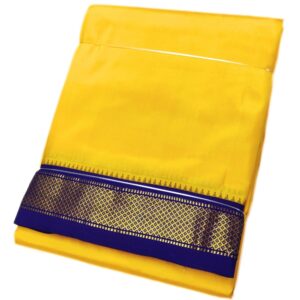 Yellow Color Mayilkan Border Pure Silk Dhoti Towel Set