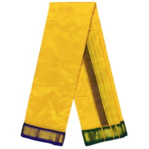 Yellow Color Mayilkan Border Pure Silk Dhoti Towel Set