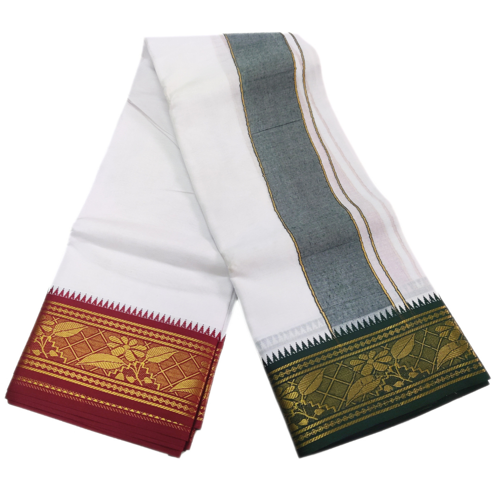 Flower Designed Jacquard White Dhoti