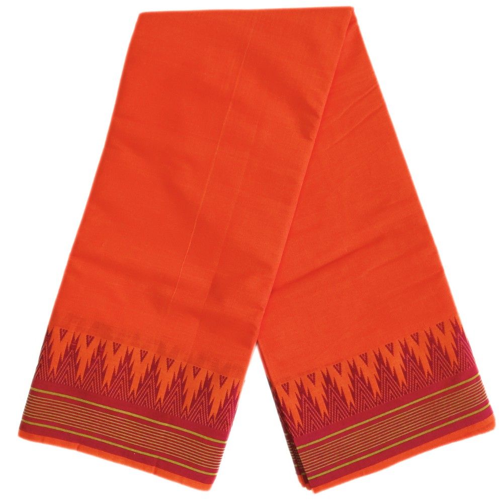 Orange Fancy Gundanji Temple Border Dhoti - Image 2