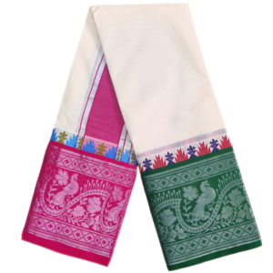 Fancy Silver Peacock Jacquard Border Dhoti
