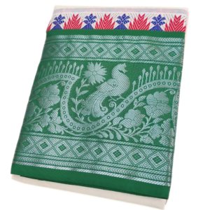 Fancy Silver Peacock Jacquard Border Dhoti