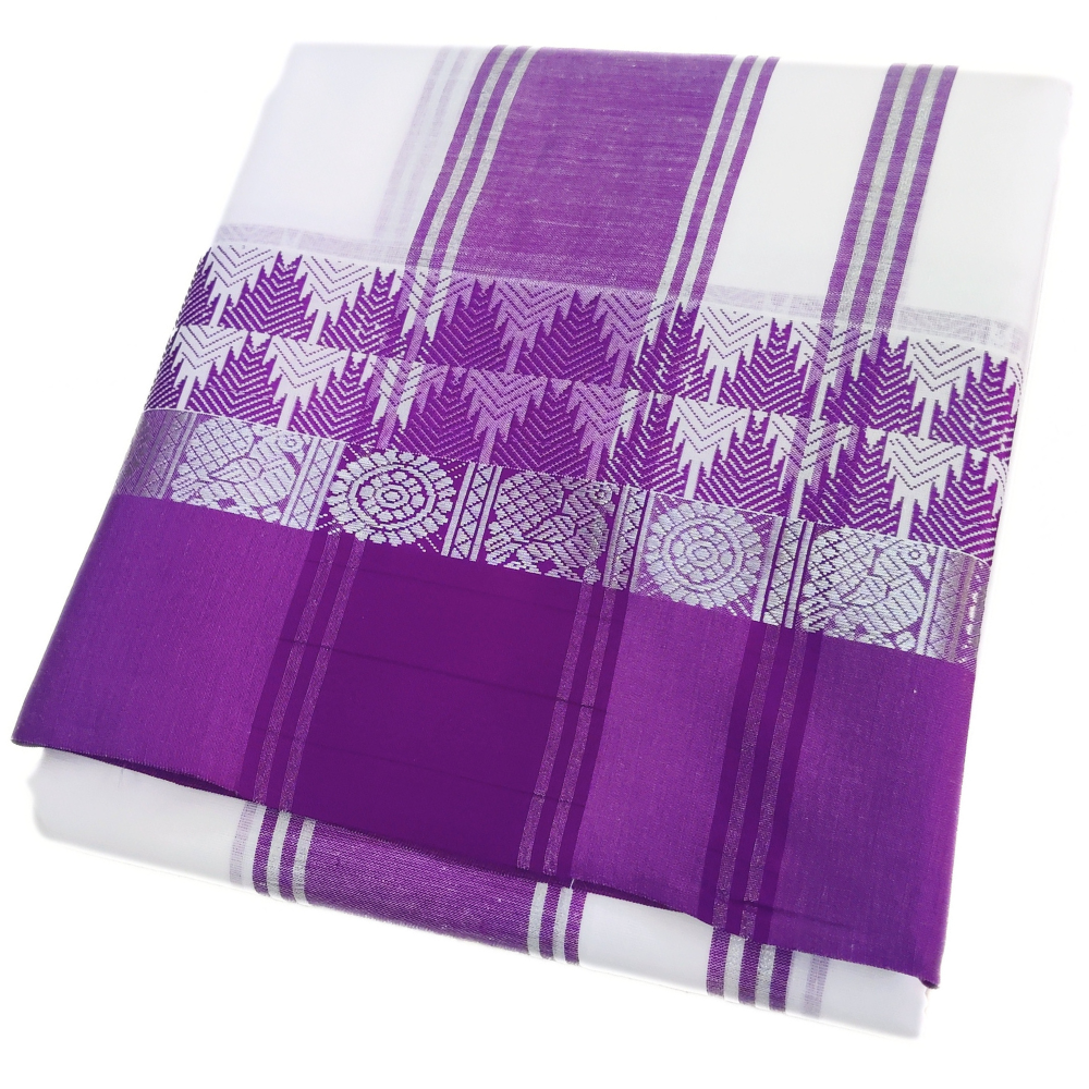 Double Tower Silver Bavanji White Dhoti