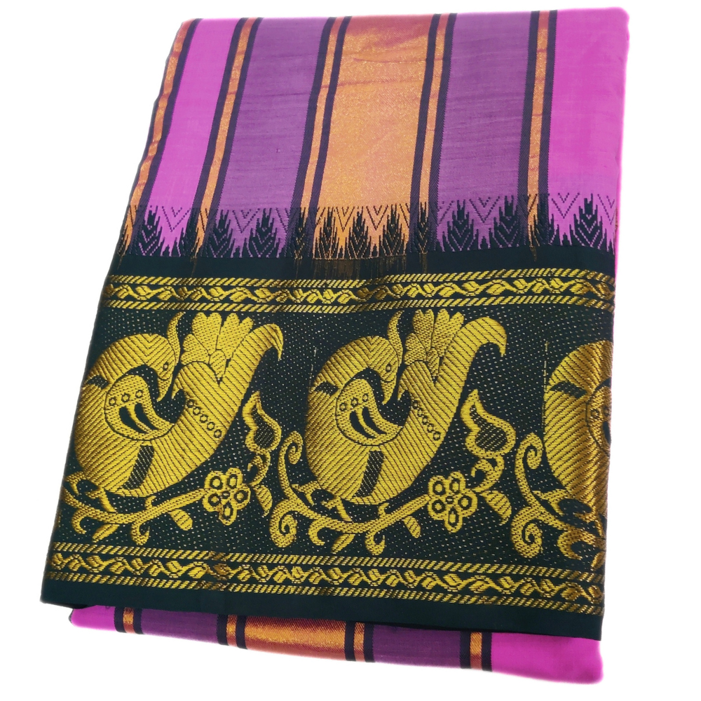 Magenta Color Peacock Designed Jacquard Dhoti