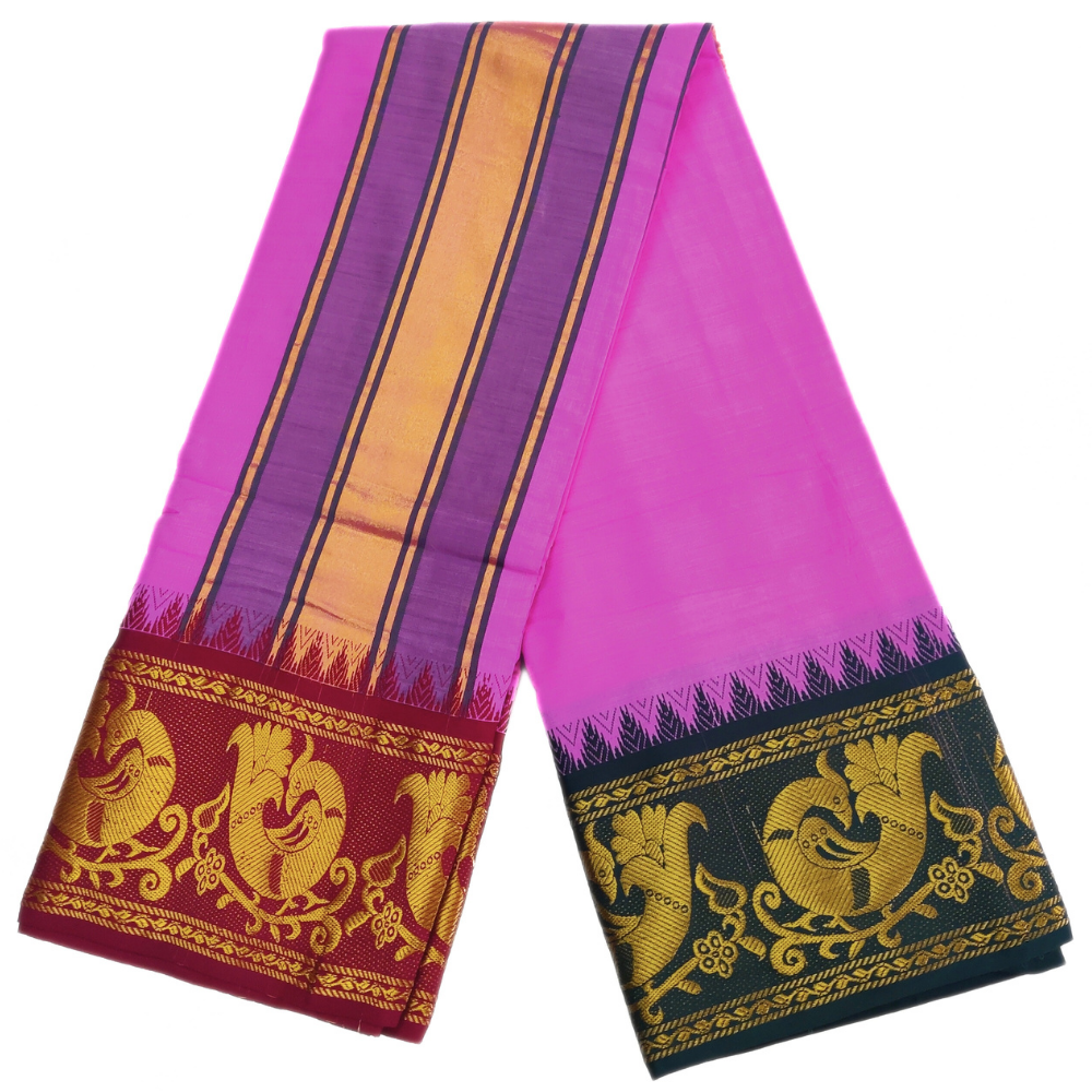 Magenta Color Peacock Designed Jacquard Dhoti