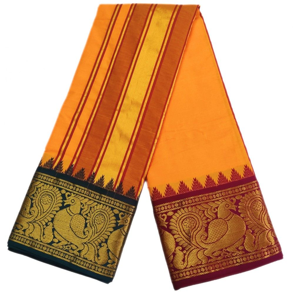 Mango Yellow Color Annam Designed Jacquard Dhoti - Image 2