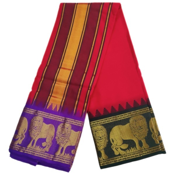 Red Color Lion Designed Jacquard Dhoti - Image 2