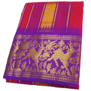 Red Color Deer Designed Jacquard Dhoti
