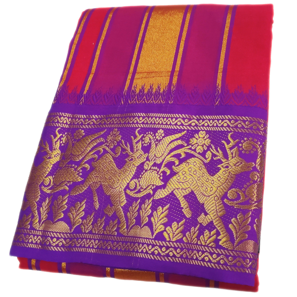 Red Color Deer Designed Jacquard Dhoti