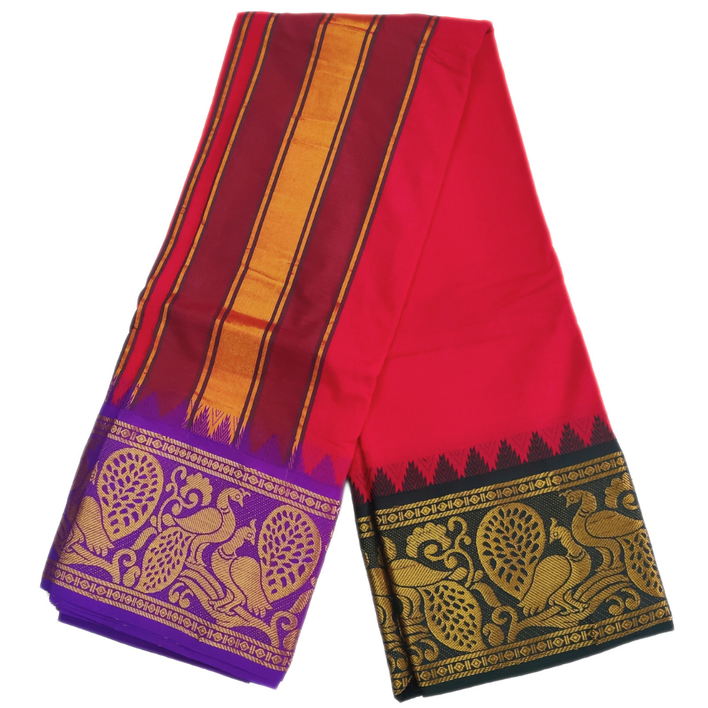 Red Color Double Peacock Designed Jacquard Dhoti