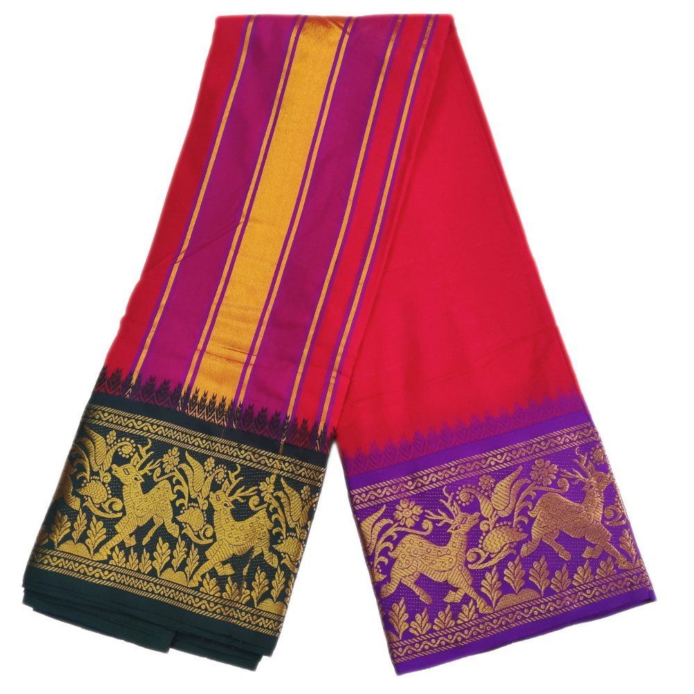 Red Color Deer Designed Jacquard Dhoti