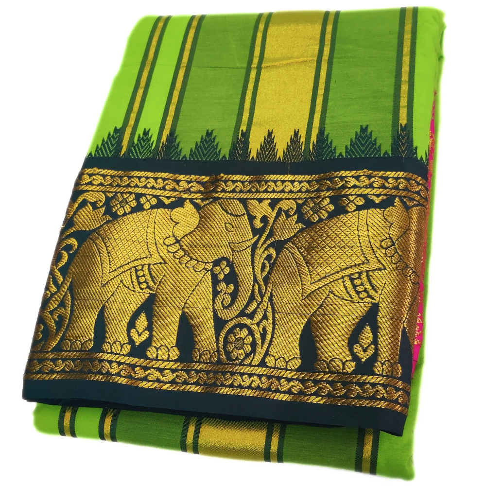 Parrot Green Color Elephant Designed Jacquard Dhoti