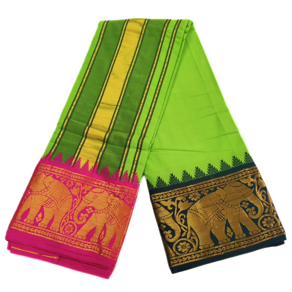 Parrot Green Color Elephant Designed Jacquard Dhoti