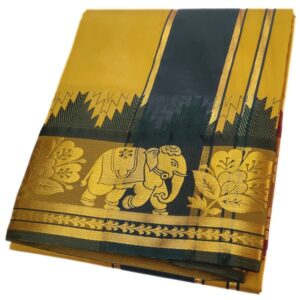 Mustard Color Premium Karishma Soft Silk 7 Inch Border Dhoti