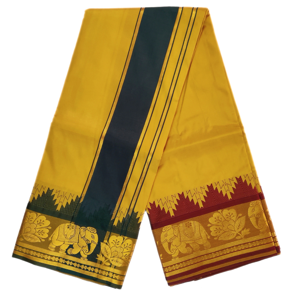 Mustard Color Premium Karishma Soft Silk 7 Inch Border Dhoti