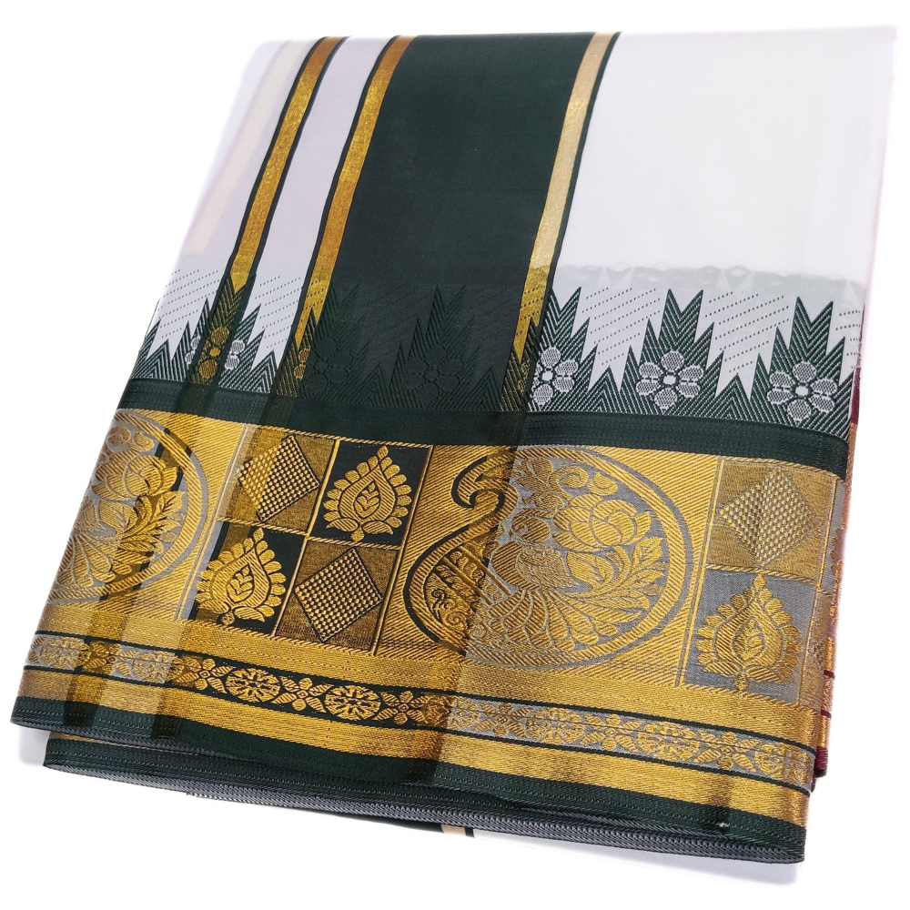 White Color Premium Karishma Soft Silk 7 Inch Border Dhoti
