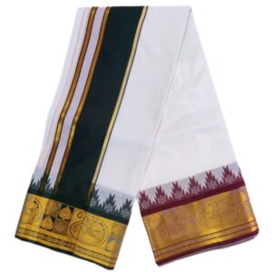 White Color Premium Karishma Soft Silk 7 Inch Border Dhoti