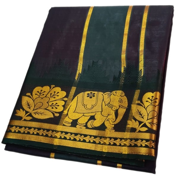 Black Color Premium Karishma Soft Silk 7 Inch Border Dhoti