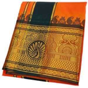 Orange Color Premium Karishma Soft Silk 9 Inch Border Dhoti