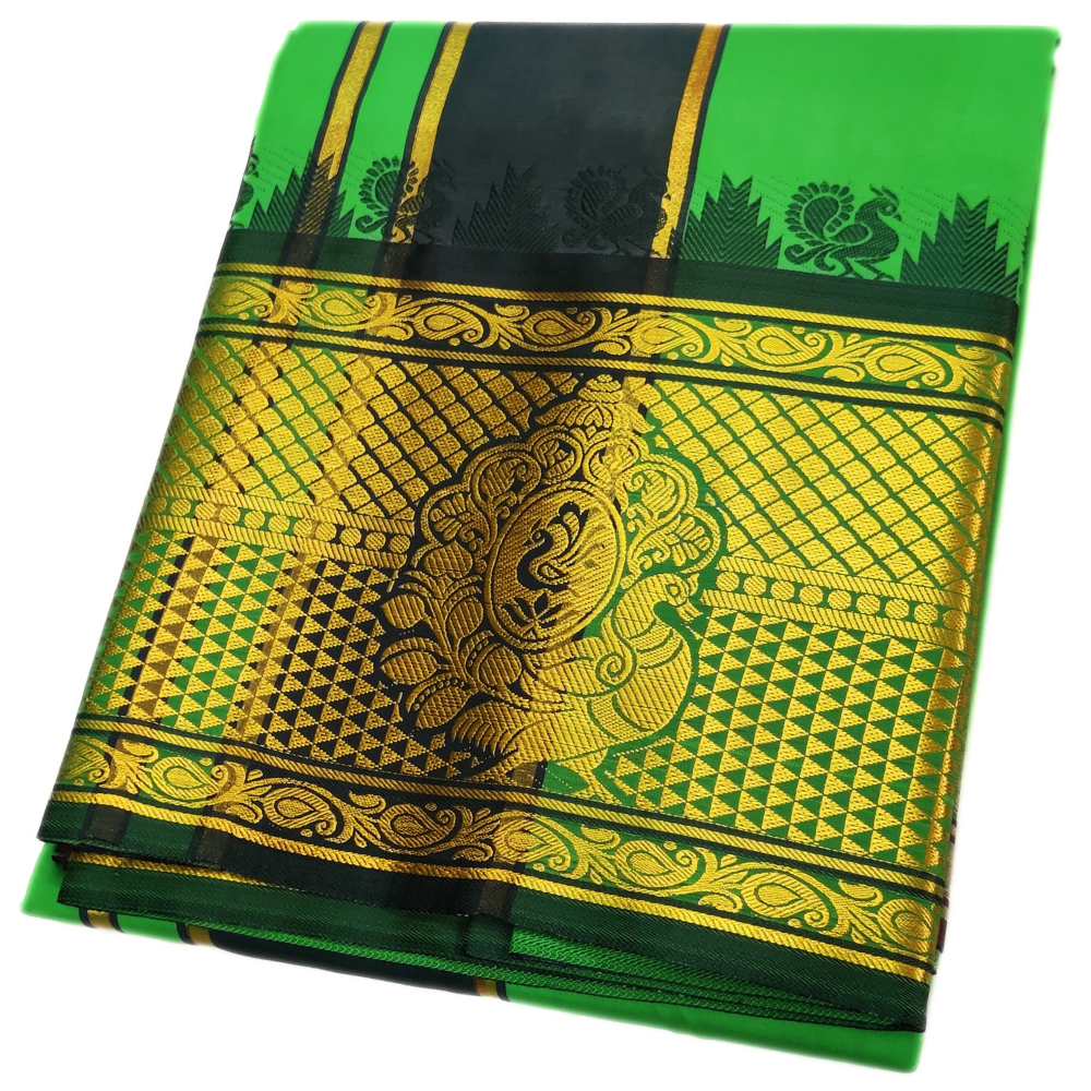 Light Green Color Premium Karishma Soft Silk 9 Inch Border Dhoti
