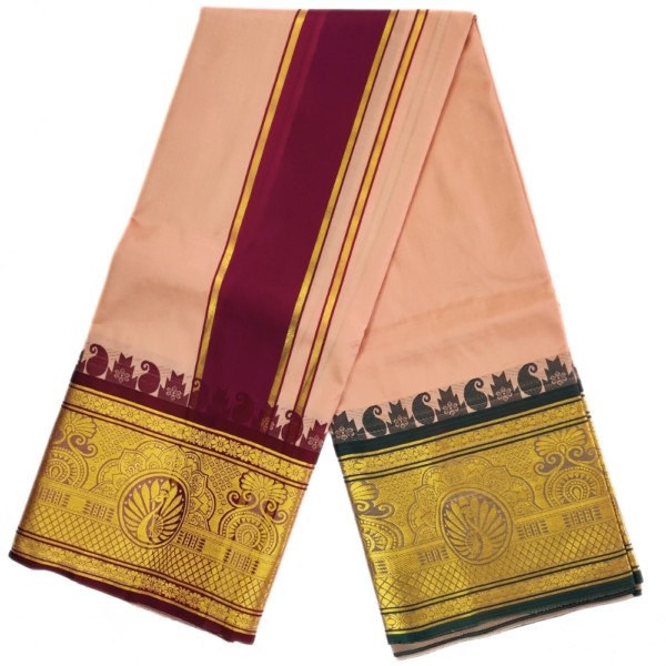Copper Color Premium Karishma Soft Silk 9 Inch Border Dhoti - Image 2