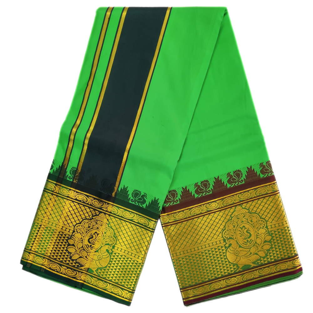 Light Green Color Premium Karishma Soft Silk 9 Inch Border Dhoti