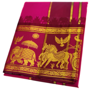 Magenta Color Premium Karishma Soft Silk 9 Inch Border Dhoti