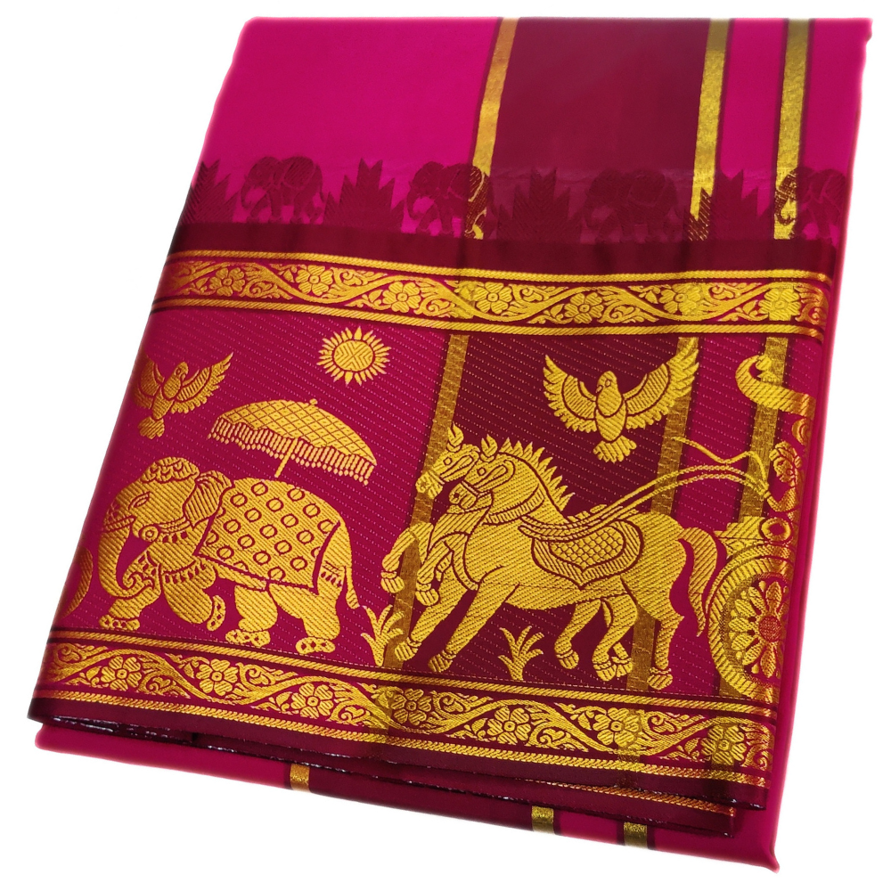 Magenta Color Premium Karishma Soft Silk 9 Inch Border Dhoti