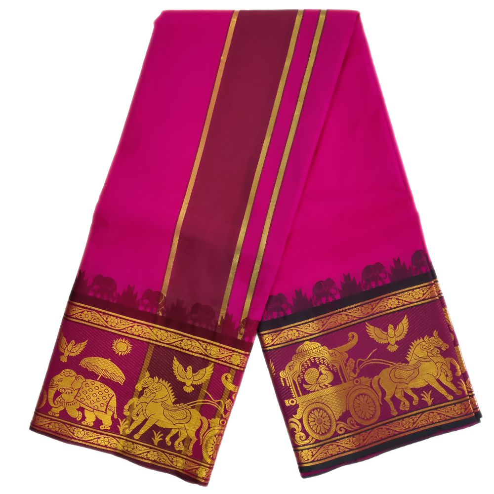 Magenta Color Premium Karishma Soft Silk 9 Inch Border Dhoti