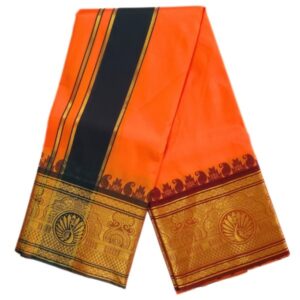 Orange Color Premium Karishma Soft Silk 9 Inch Border Dhoti