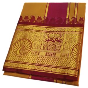 Mustard Color Premium Karishma Soft Silk 9 Inch Border Dhoti