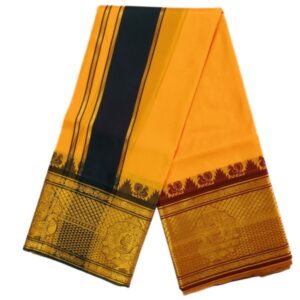 Mango Yellow Color Premium Karishma Soft Silk 9 Inch Border Dhoti