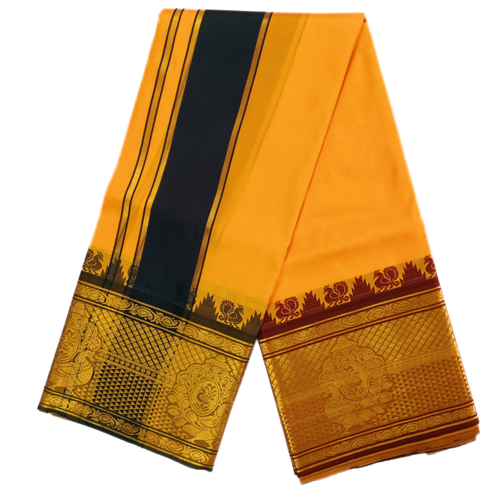 Mango Yellow Color Premium Karishma Soft Silk 9 Inch Border Dhoti