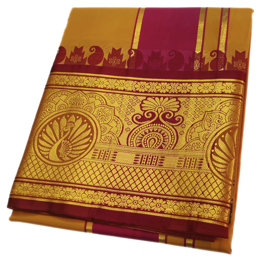 Mustard Color Premium Karishma Soft Silk 9 Inch Border Dhoti