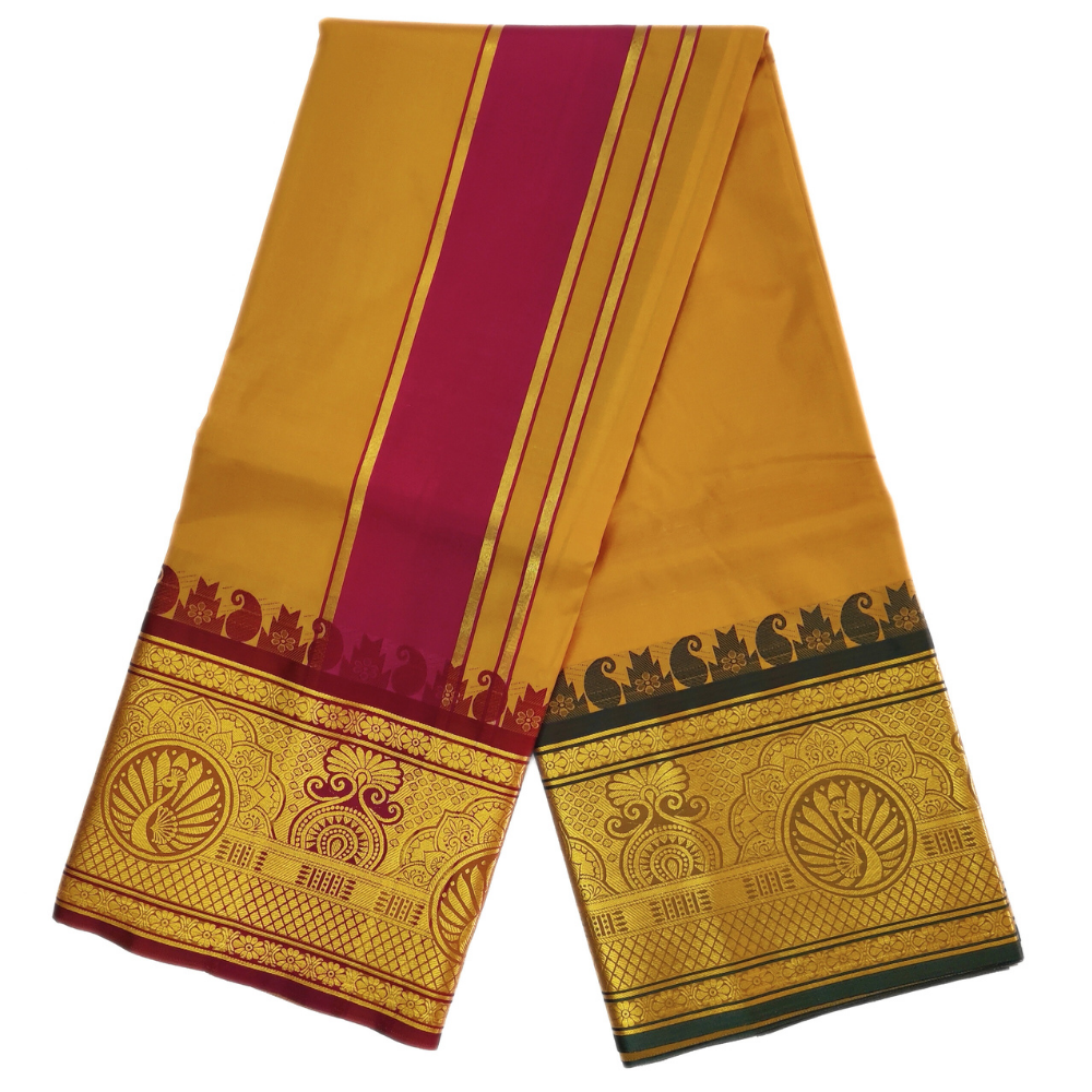 Mustard Color Premium Karishma Soft Silk 9 Inch Border Dhoti