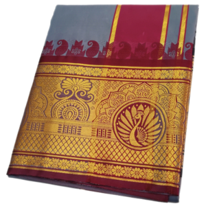 Grey Color Premium Karishma Soft Silk 9 Inch Border Dhoti