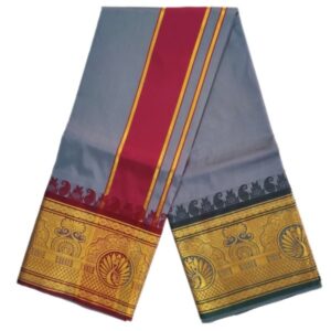 Grey Color Premium Karishma Soft Silk 9 Inch Border Dhoti