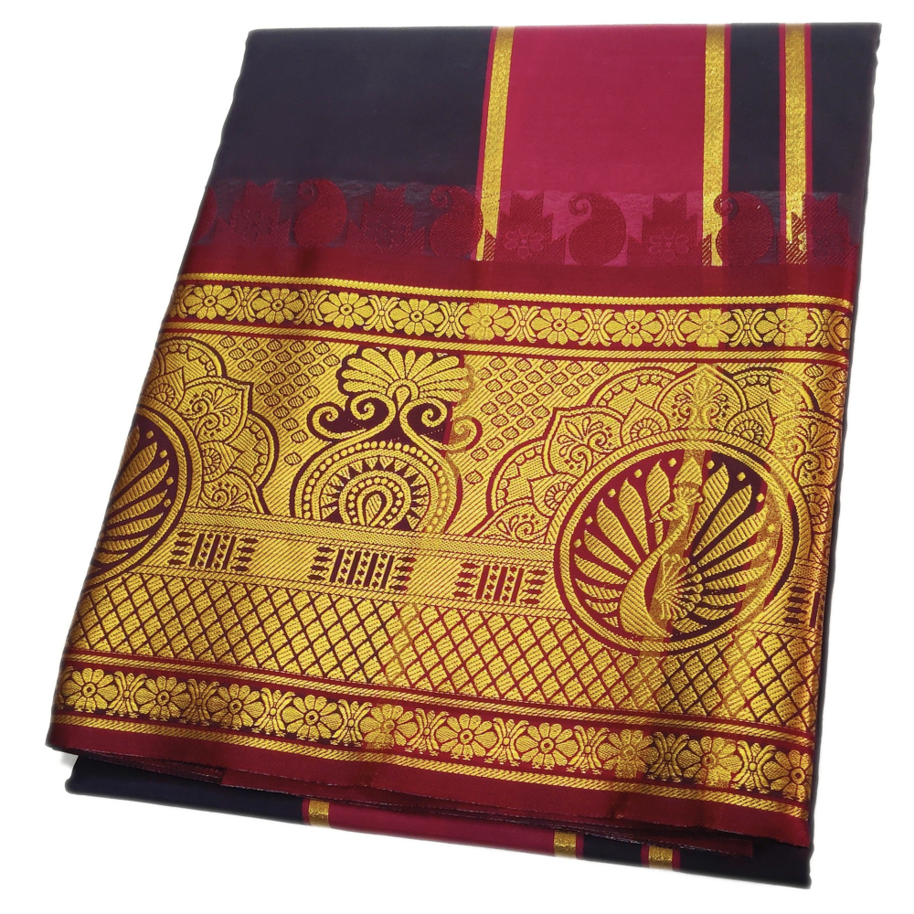 Black Color Premium Karishma Soft Silk 9 Inch Border Dhoti