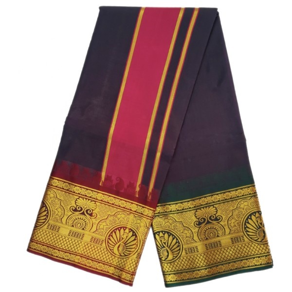 Black Color Premium Karishma Soft Silk 9 Inch Border Dhoti - Image 2