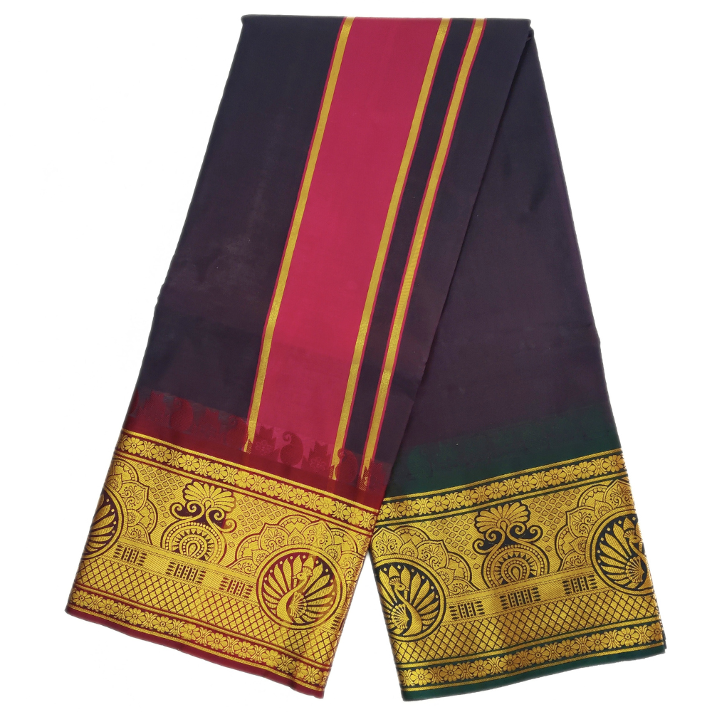 Black Color Premium Karishma Soft Silk 9 Inch Border Dhoti