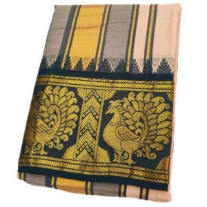 Beige Color Peacock Designed Jacquard Dhoti
